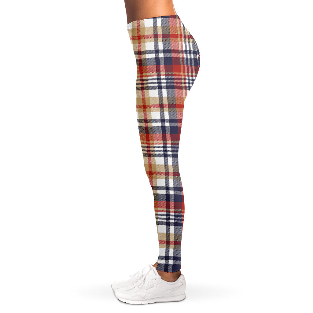 Red Blue And Beige Madras Plaid Print Women's Leggings