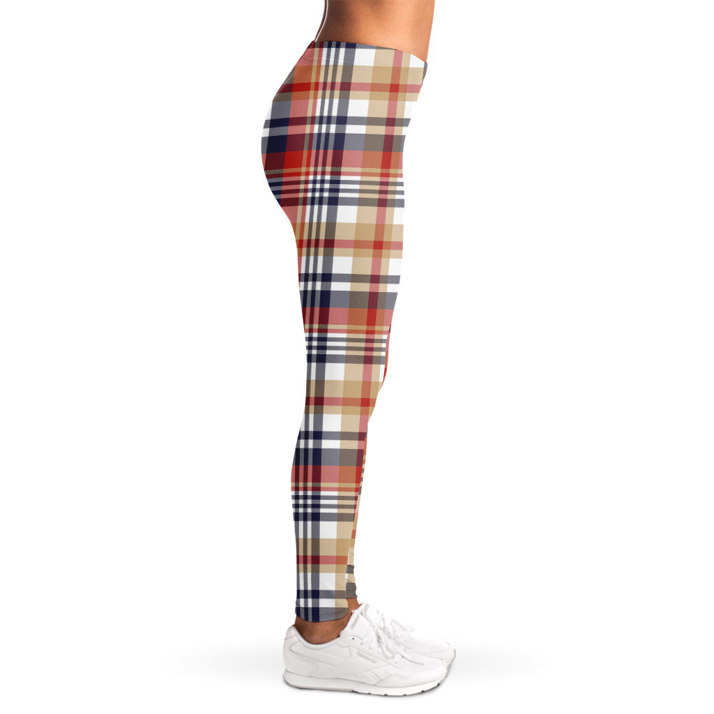 Red Blue And Beige Madras Plaid Print Women's Leggings