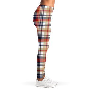 Red Blue And Beige Madras Plaid Print Women's Leggings