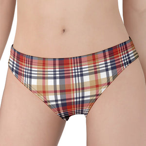 Red Blue And Beige Madras Plaid Print Women's Panties