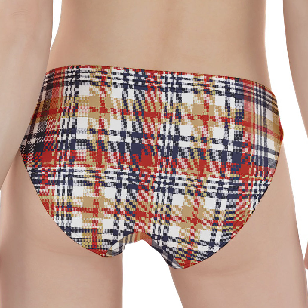 Red Blue And Beige Madras Plaid Print Women's Panties