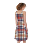 Red Blue And Beige Madras Plaid Print Women's Sleeveless Dress