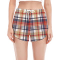 Red Blue And Beige Madras Plaid Print Women's Split Running Shorts