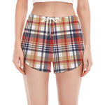 Red Blue And Beige Madras Plaid Print Women's Split Running Shorts