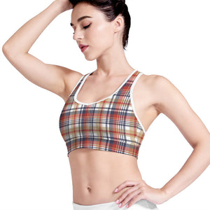 Red Blue And Beige Madras Plaid Print Women's Sports Bra