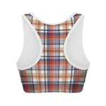 Red Blue And Beige Madras Plaid Print Women's Sports Bra