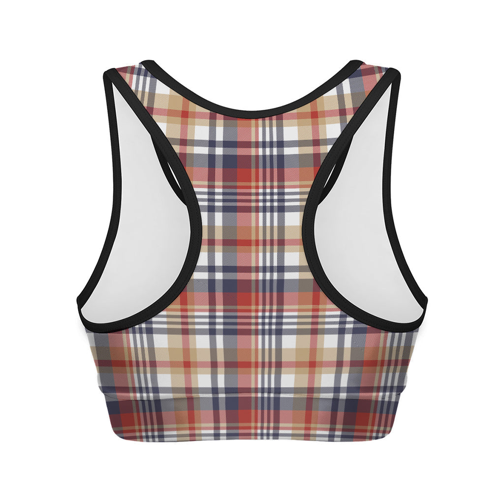 Red Blue And Beige Madras Plaid Print Women's Sports Bra