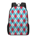 Red Blue And White Argyle Pattern Print 17 Inch Backpack