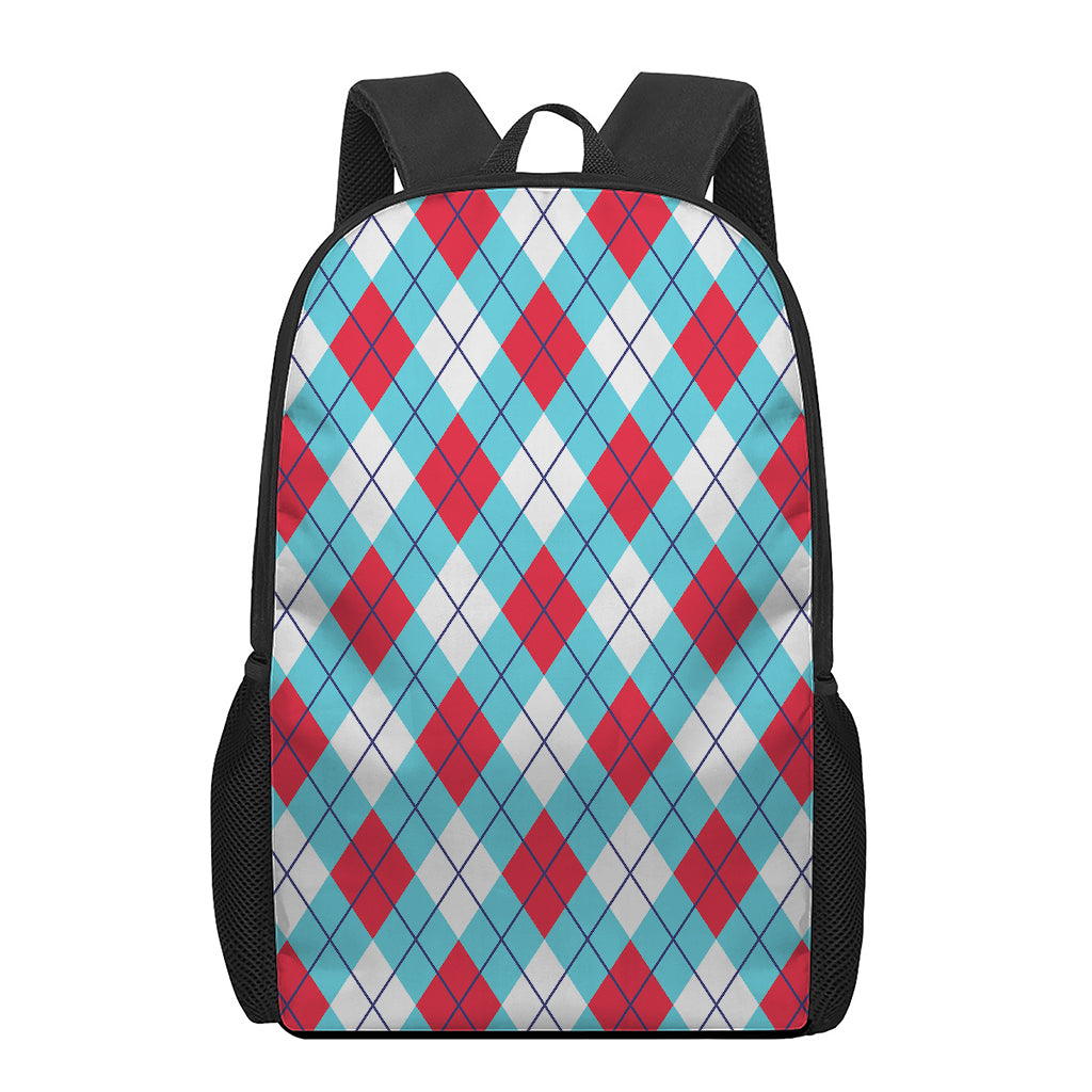 Red Blue And White Argyle Pattern Print 17 Inch Backpack