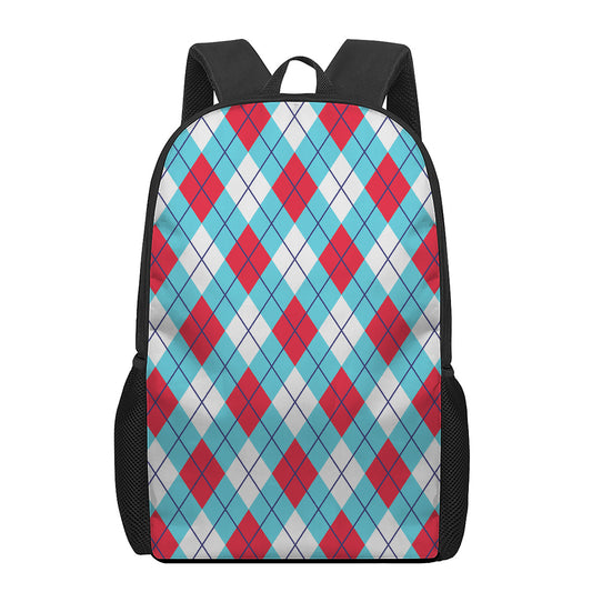 Red Blue And White Argyle Pattern Print 17 Inch Backpack