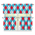 Red Blue And White Argyle Pattern Print 3 Piece Kitchen Curtains