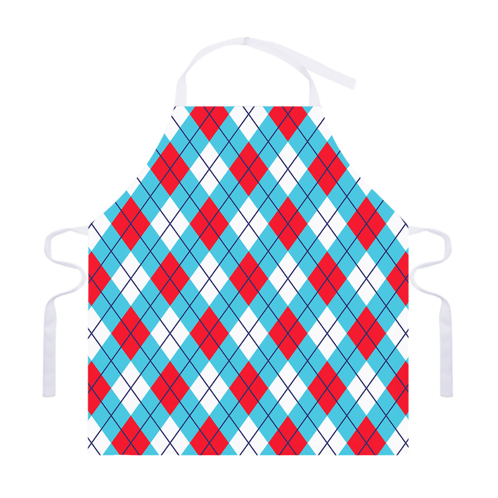 Red Blue And White Argyle Pattern Print Adjustable Apron