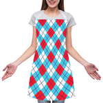 Red Blue And White Argyle Pattern Print Adjustable Apron