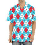 Red Blue And White Argyle Pattern Print Aloha Shirt