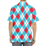 Red Blue And White Argyle Pattern Print Aloha Shirt
