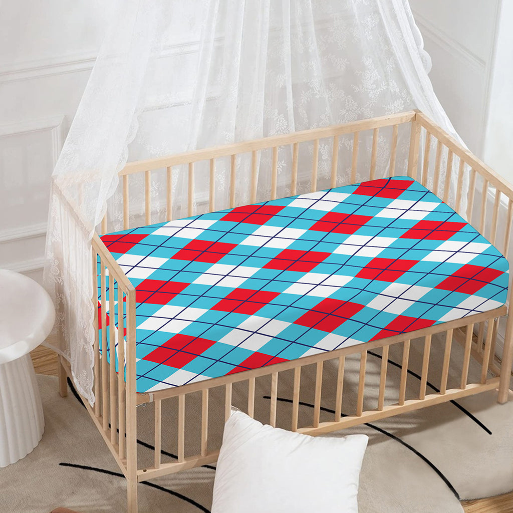 Red Blue And White Argyle Pattern Print Baby Crib Sheet