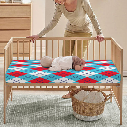 Red Blue And White Argyle Pattern Print Baby Crib Sheet