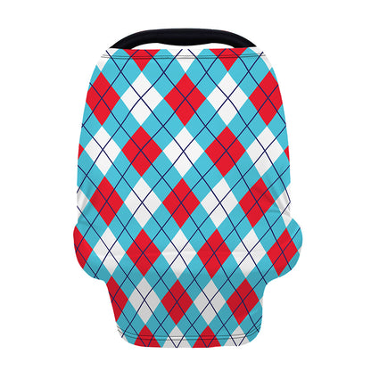 Red Blue And White Argyle Pattern Print Baby Seat Cover