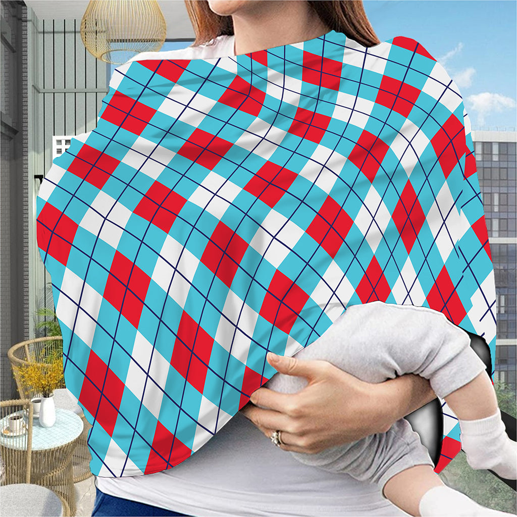 Red Blue And White Argyle Pattern Print Baby Seat Cover