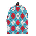 Red Blue And White Argyle Pattern Print School Backpack