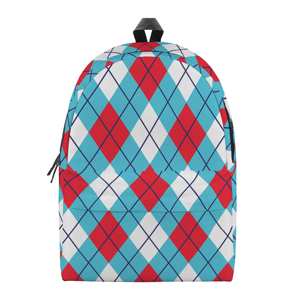 Red Blue And White Argyle Pattern Print Backpack