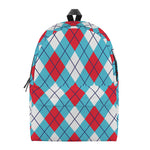 Red Blue And White Argyle Pattern Print Backpack