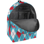 Red Blue And White Argyle Pattern Print Backpack