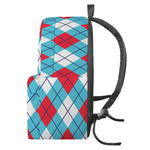 Red Blue And White Argyle Pattern Print Backpack