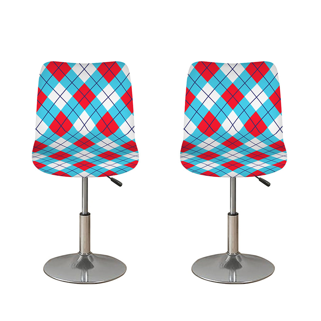 Red Blue And White Argyle Pattern Print Bar Stool Covers