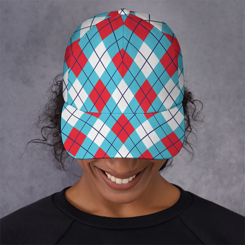 Red Blue And White Argyle Pattern Print Baseball Cap