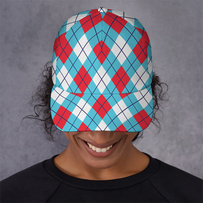 Red Blue And White Argyle Pattern Print Baseball Cap
