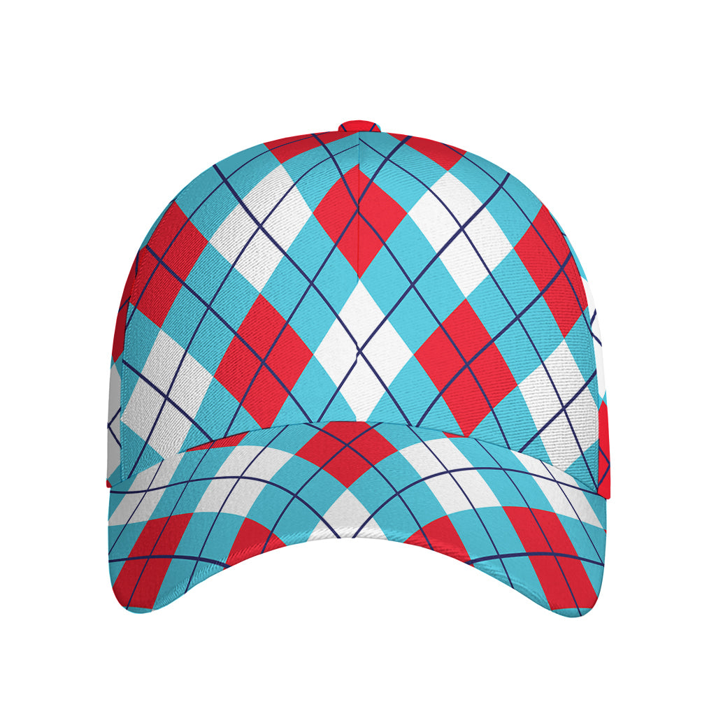 Red Blue And White Argyle Pattern Print Baseball Cap