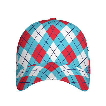Red Blue And White Argyle Pattern Print Baseball Cap