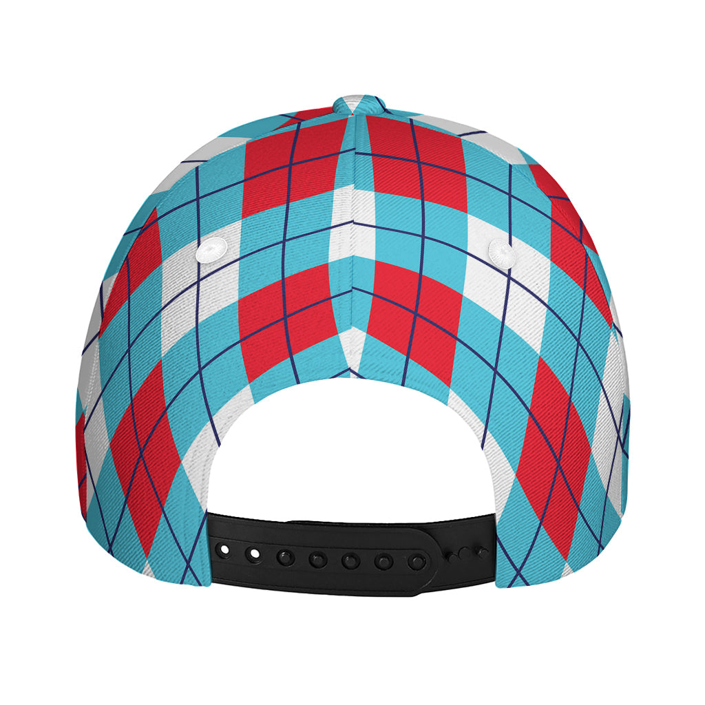 Red Blue And White Argyle Pattern Print Baseball Cap