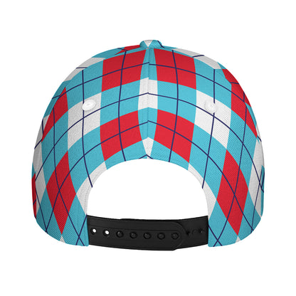 Red Blue And White Argyle Pattern Print Baseball Cap