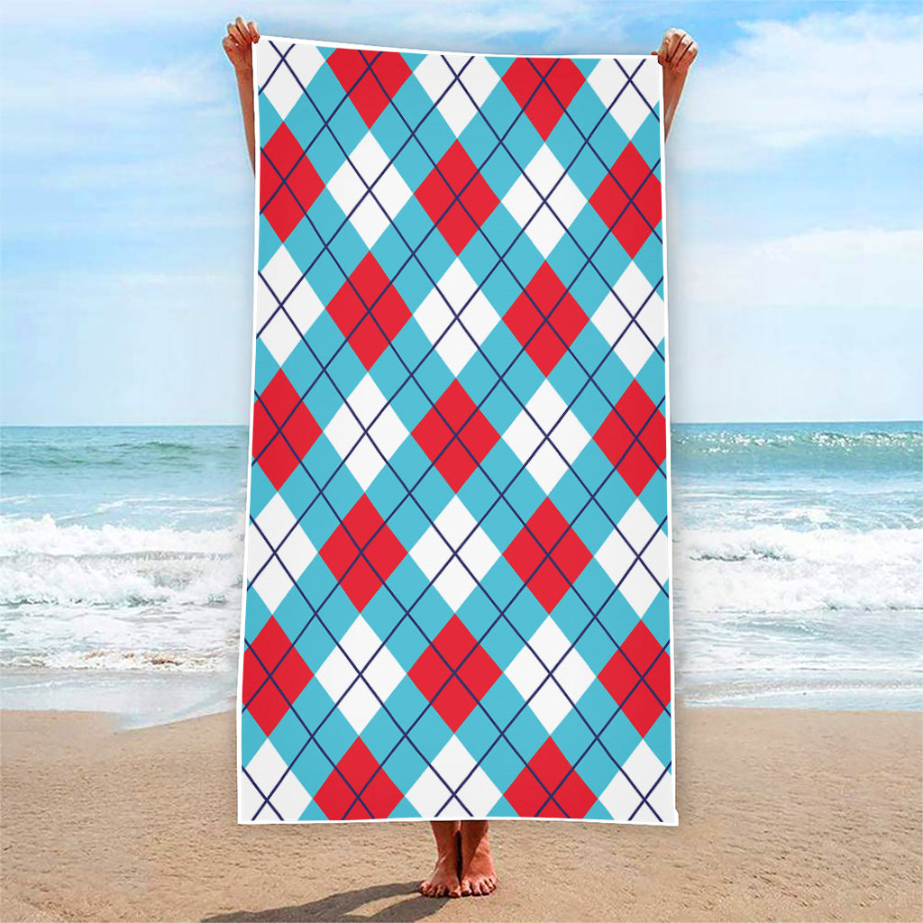 Red Blue And White Argyle Pattern Print Beach Towel