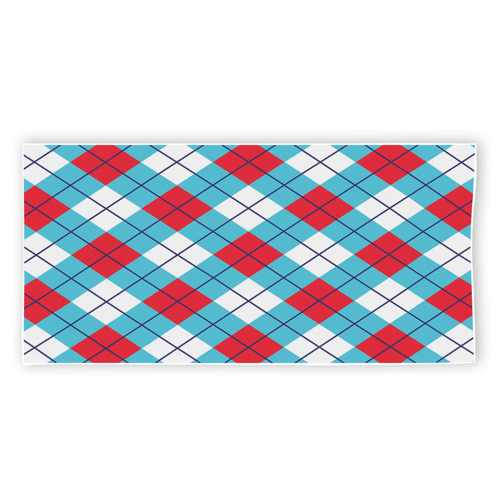 Red Blue And White Argyle Pattern Print Beach Towel