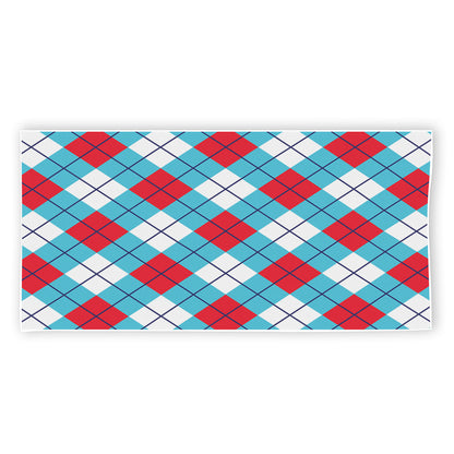 Red Blue And White Argyle Pattern Print Beach Towel