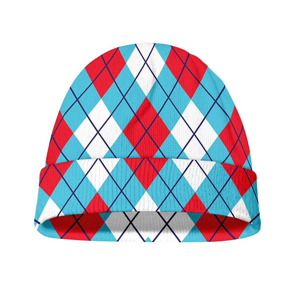 Red Blue And White Argyle Pattern Print Beanie