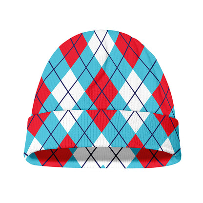 Red Blue And White Argyle Pattern Print Beanie