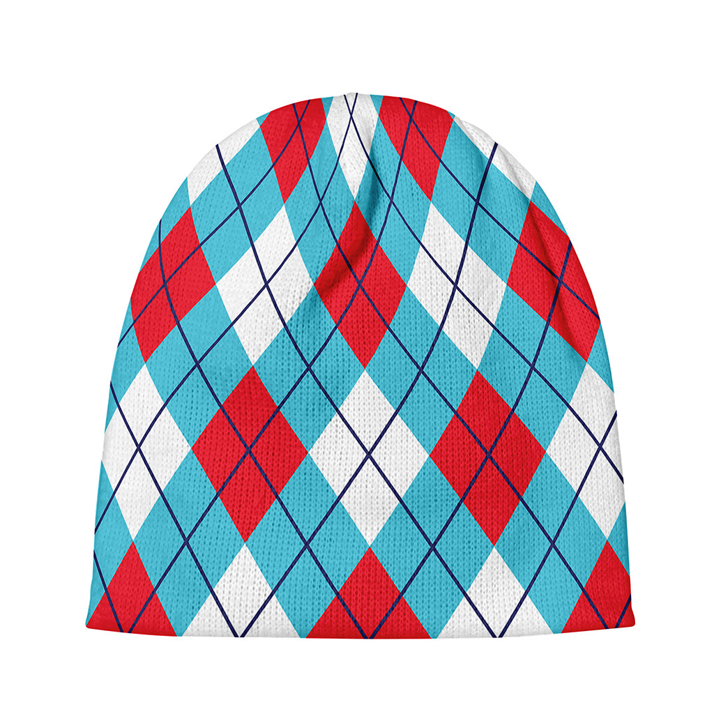 Red Blue And White Argyle Pattern Print Beanie