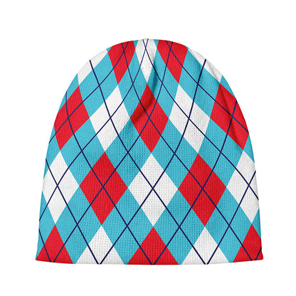 Red Blue And White Argyle Pattern Print Beanie