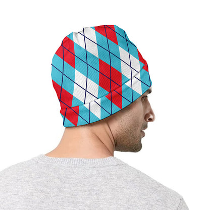 Red Blue And White Argyle Pattern Print Beanie