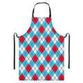 Red Blue And White Argyle Pattern Print Bib Apron With Pocket