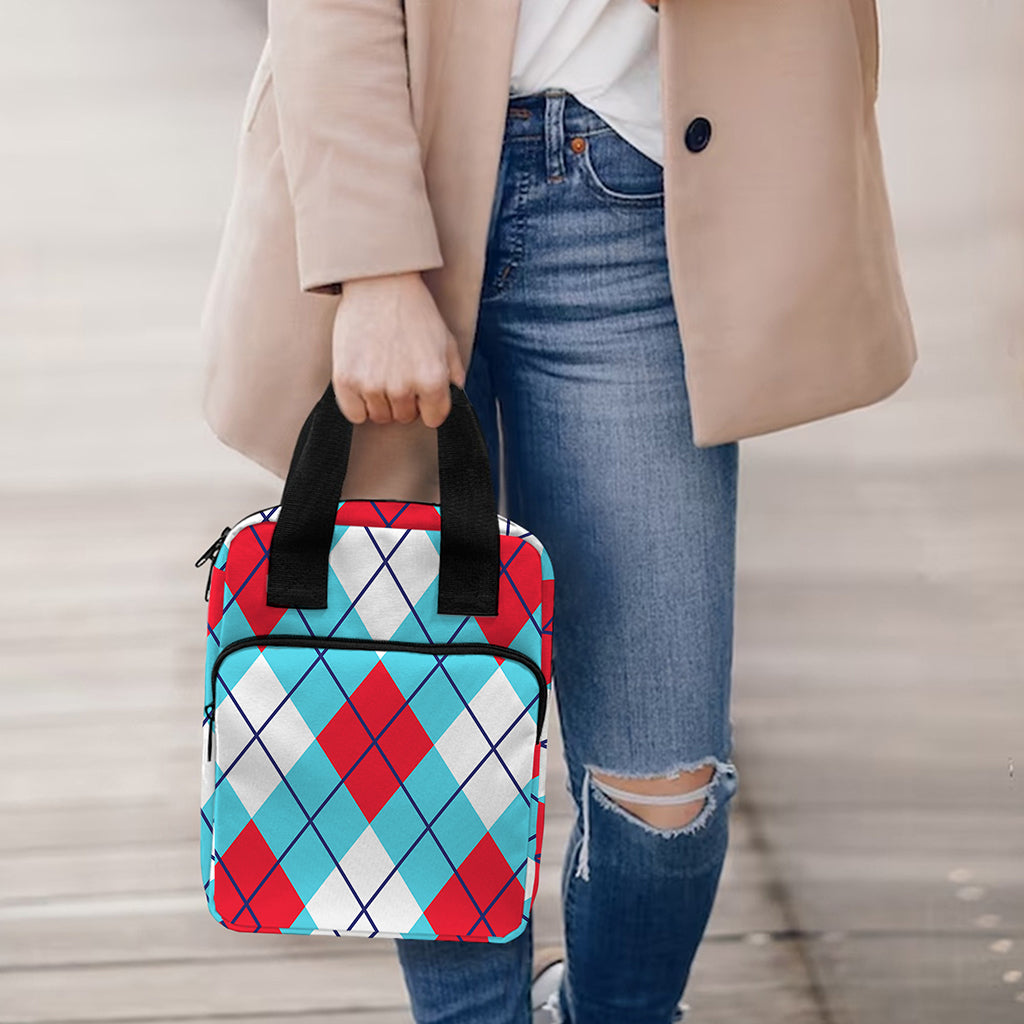Red Blue And White Argyle Pattern Print Bible Tote Bag
