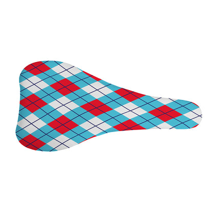 Red Blue And White Argyle Pattern Print Bicycle Seat Cover