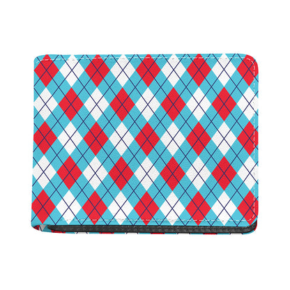 Red Blue And White Argyle Pattern Print Bifold Wallet