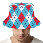 Red Blue And White Argyle Pattern Print Bucket Hat