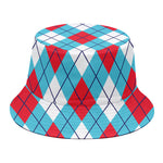 Red Blue And White Argyle Pattern Print Bucket Hat