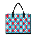 Red Blue And White Argyle Pattern Print Canvas Tote Bag